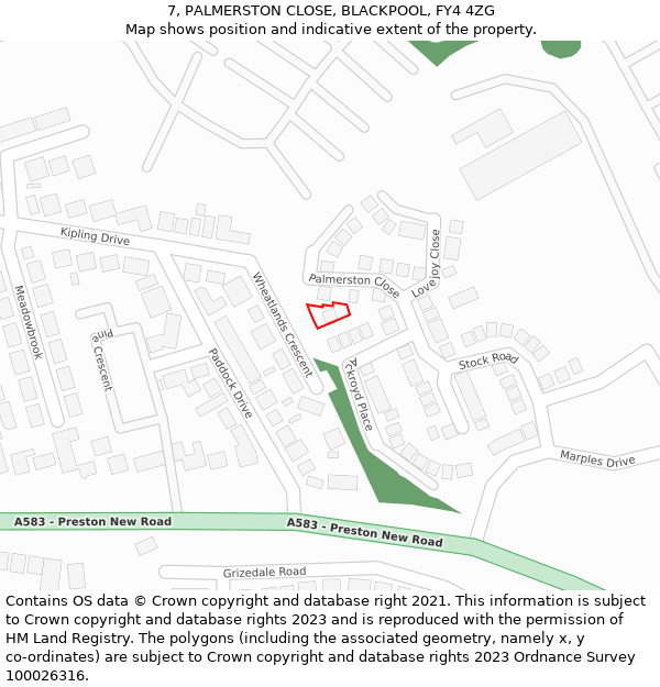 7, PALMERSTON CLOSE, BLACKPOOL, FY4 4ZG: Location map and indicative extent of plot