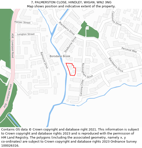 7, PALMERSTON CLOSE, HINDLEY, WIGAN, WN2 3NG: Location map and indicative extent of plot