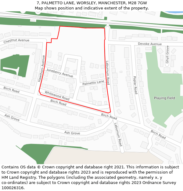 7, PALMETTO LANE, WORSLEY, MANCHESTER, M28 7GW: Location map and indicative extent of plot