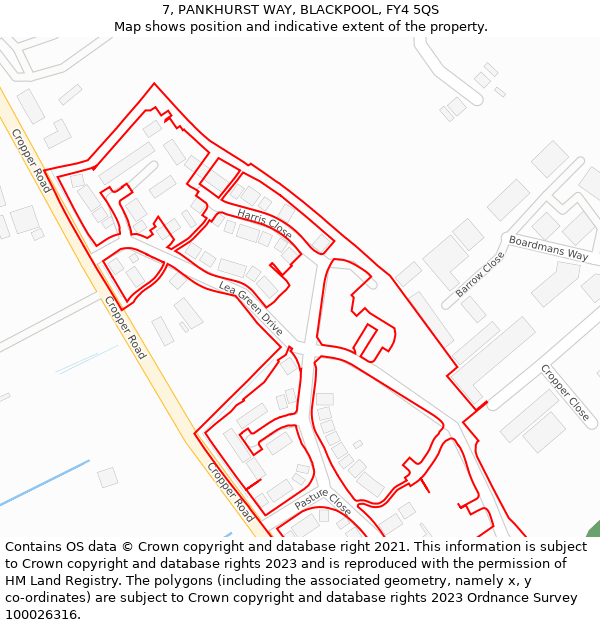 7, PANKHURST WAY, BLACKPOOL, FY4 5QS: Location map and indicative extent of plot