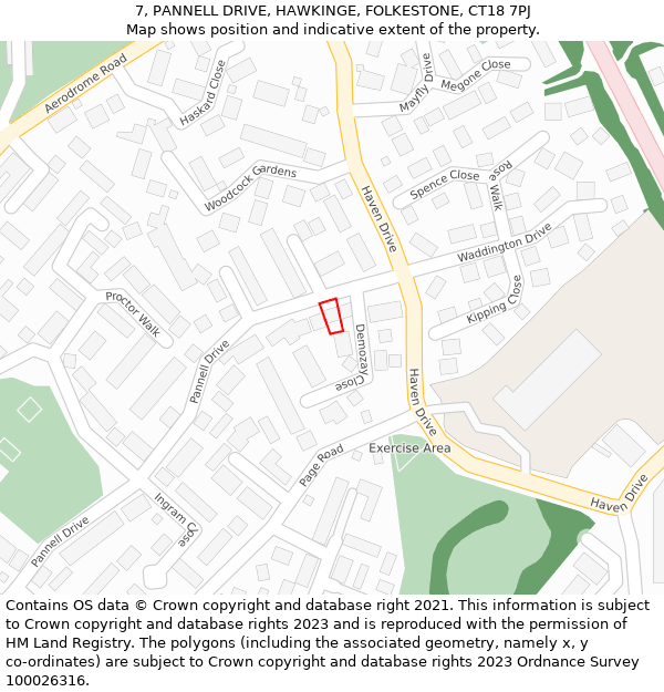 7, PANNELL DRIVE, HAWKINGE, FOLKESTONE, CT18 7PJ: Location map and indicative extent of plot