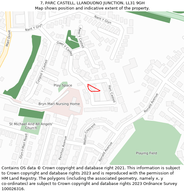 7, PARC CASTELL, LLANDUDNO JUNCTION, LL31 9GH: Location map and indicative extent of plot