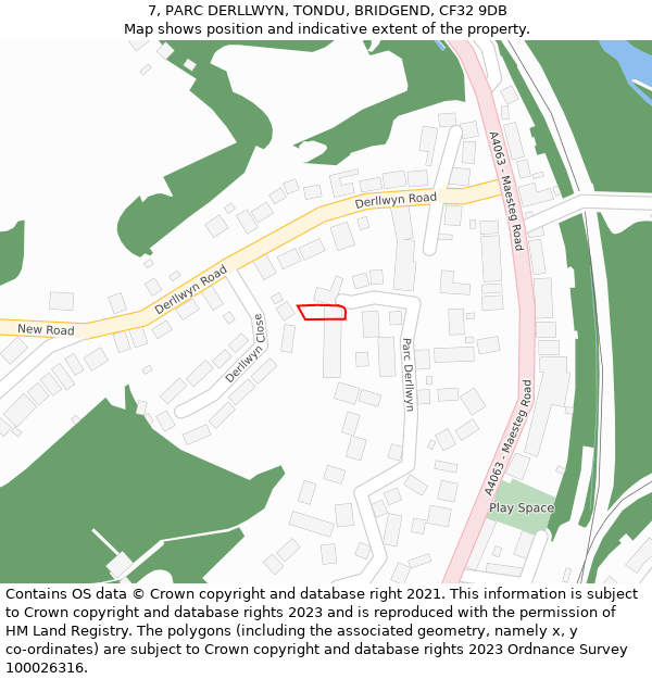 7, PARC DERLLWYN, TONDU, BRIDGEND, CF32 9DB: Location map and indicative extent of plot