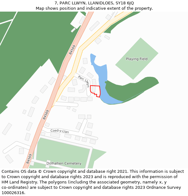 7, PARC LLWYN, LLANIDLOES, SY18 6JQ: Location map and indicative extent of plot