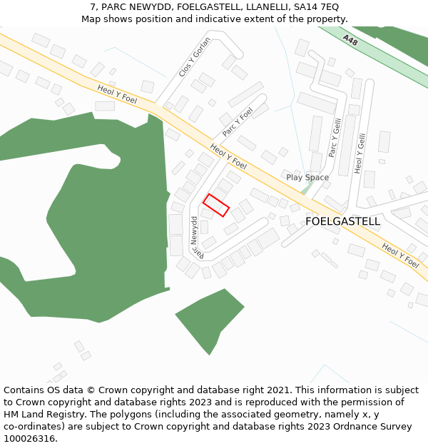 7, PARC NEWYDD, FOELGASTELL, LLANELLI, SA14 7EQ: Location map and indicative extent of plot