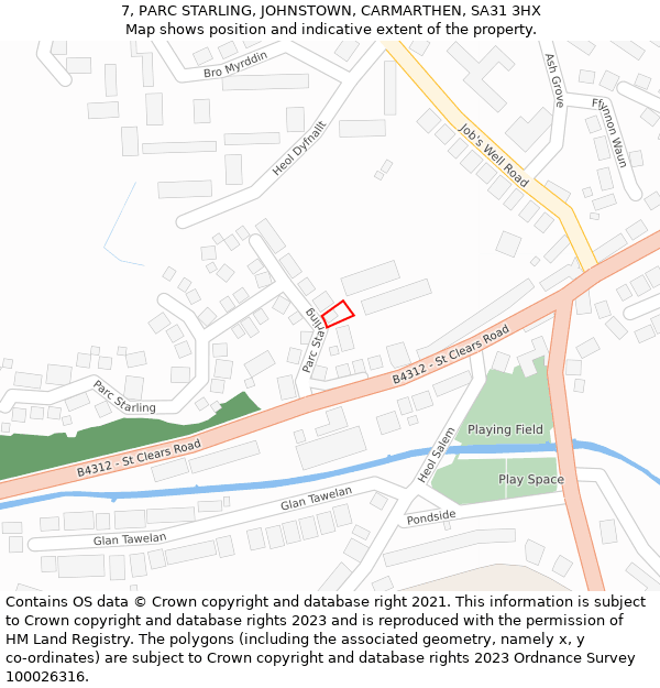 7, PARC STARLING, JOHNSTOWN, CARMARTHEN, SA31 3HX: Location map and indicative extent of plot