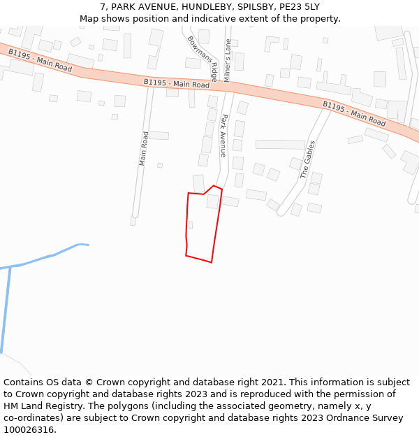 7, PARK AVENUE, HUNDLEBY, SPILSBY, PE23 5LY: Location map and indicative extent of plot