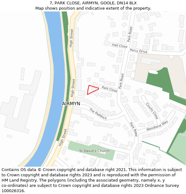 7, PARK CLOSE, AIRMYN, GOOLE, DN14 8LX: Location map and indicative extent of plot