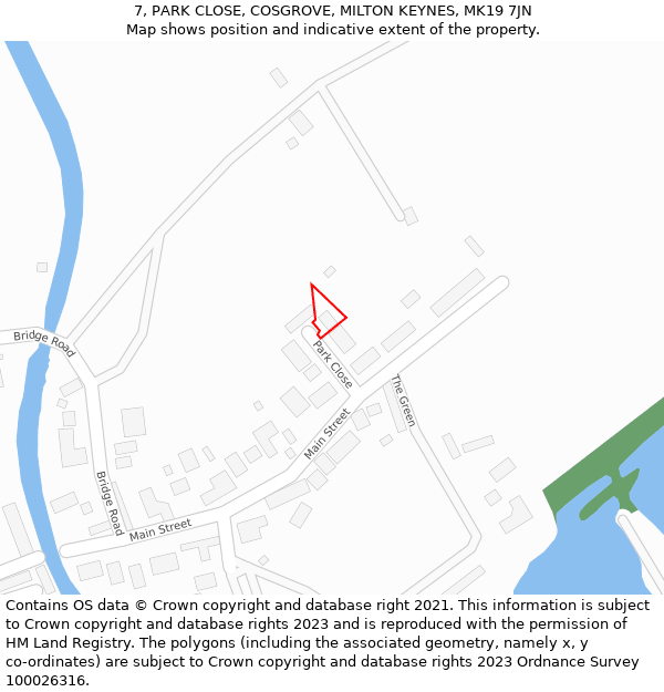 7, PARK CLOSE, COSGROVE, MILTON KEYNES, MK19 7JN: Location map and indicative extent of plot