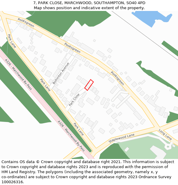 7, PARK CLOSE, MARCHWOOD, SOUTHAMPTON, SO40 4PD: Location map and indicative extent of plot