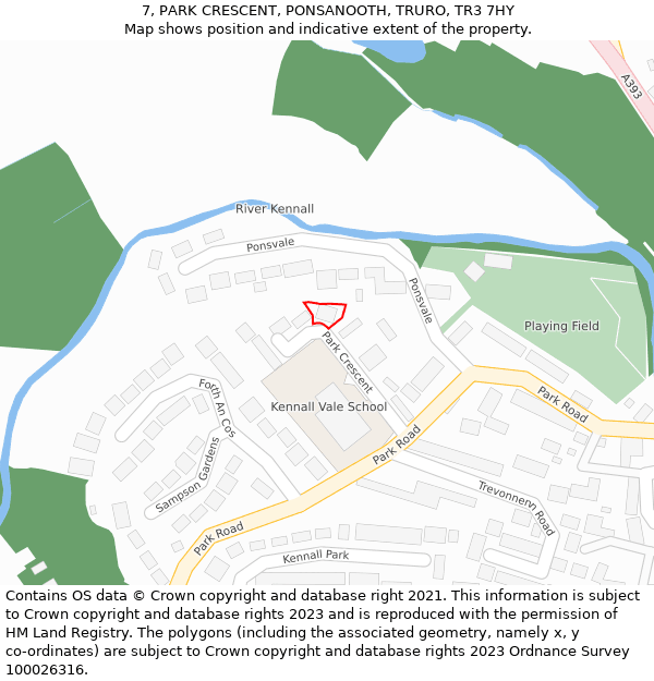 7, PARK CRESCENT, PONSANOOTH, TRURO, TR3 7HY: Location map and indicative extent of plot