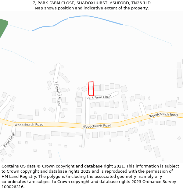 7, PARK FARM CLOSE, SHADOXHURST, ASHFORD, TN26 1LD: Location map and indicative extent of plot