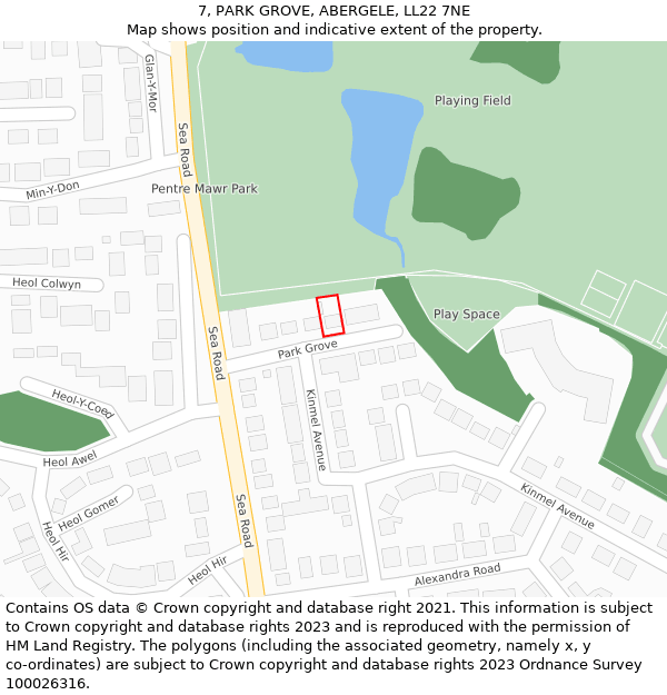 7, PARK GROVE, ABERGELE, LL22 7NE: Location map and indicative extent of plot