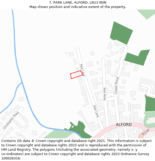 7, PARK LANE, ALFORD, LN13 9DN: Location map and indicative extent of plot