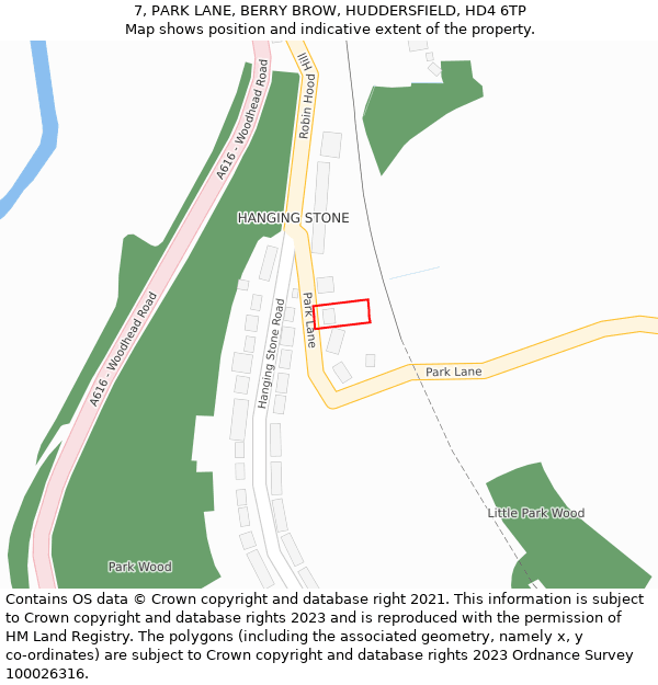 7, PARK LANE, BERRY BROW, HUDDERSFIELD, HD4 6TP: Location map and indicative extent of plot