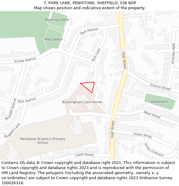 7, PARK LANE, PENISTONE, SHEFFIELD, S36 6DP: Location map and indicative extent of plot