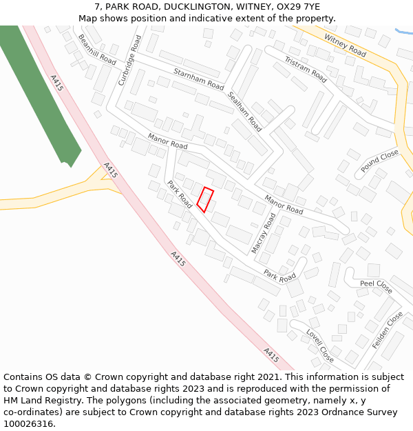 7, PARK ROAD, DUCKLINGTON, WITNEY, OX29 7YE: Location map and indicative extent of plot