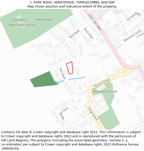 7, PARK ROAD, HENSTRIDGE, TEMPLECOMBE, BA8 0QP: Location map and indicative extent of plot