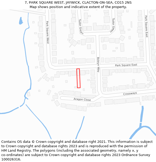 7, PARK SQUARE WEST, JAYWICK, CLACTON-ON-SEA, CO15 2NS: Location map and indicative extent of plot