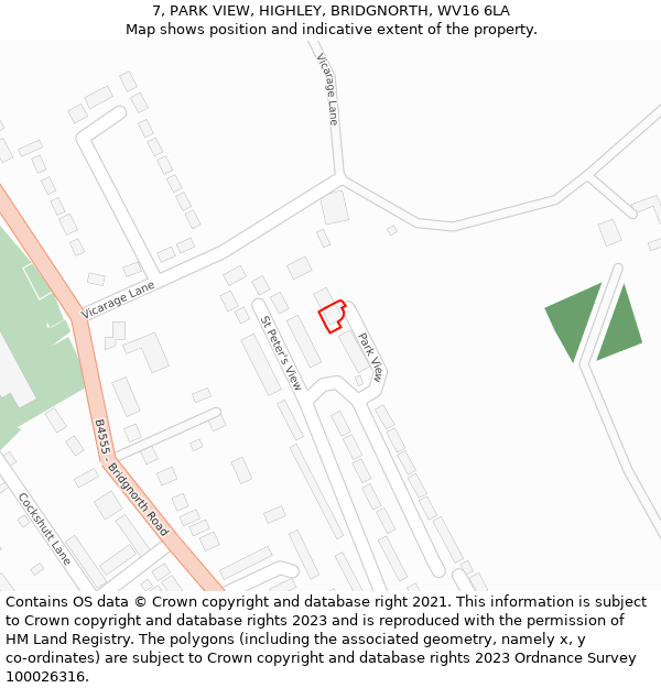 7, PARK VIEW, HIGHLEY, BRIDGNORTH, WV16 6LA: Location map and indicative extent of plot