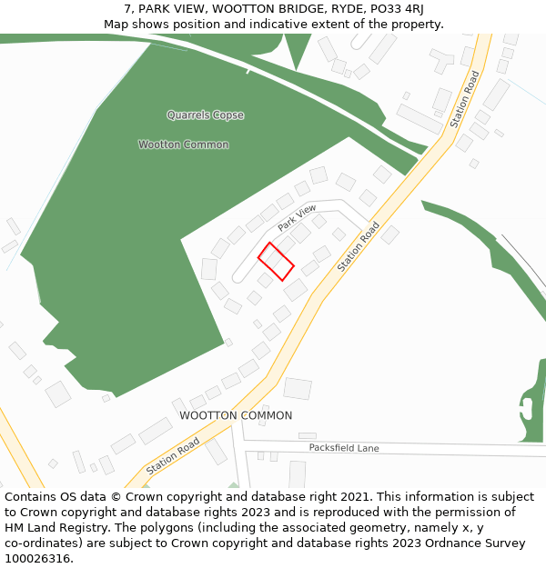 7, PARK VIEW, WOOTTON BRIDGE, RYDE, PO33 4RJ: Location map and indicative extent of plot