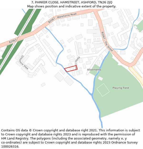 7, PARKER CLOSE, HAMSTREET, ASHFORD, TN26 2JQ: Location map and indicative extent of plot