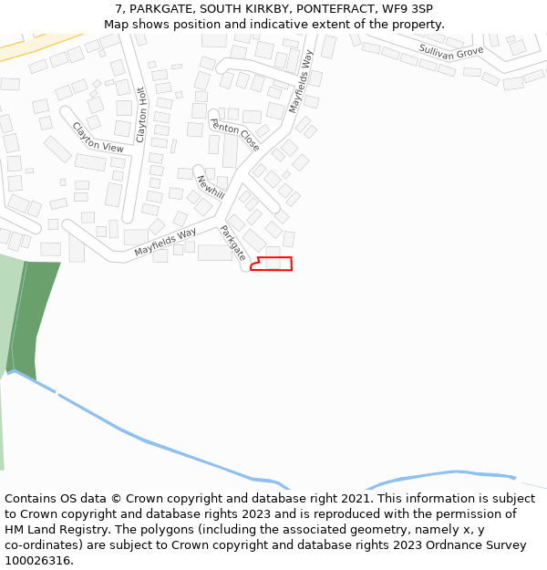 7, PARKGATE, SOUTH KIRKBY, PONTEFRACT, WF9 3SP: Location map and indicative extent of plot