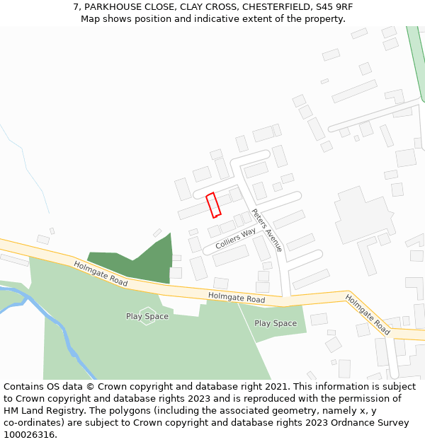 7, PARKHOUSE CLOSE, CLAY CROSS, CHESTERFIELD, S45 9RF: Location map and indicative extent of plot