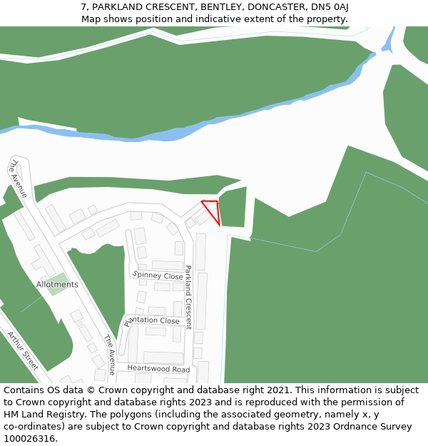 7, PARKLAND CRESCENT, BENTLEY, DONCASTER, DN5 0AJ: Location map and indicative extent of plot