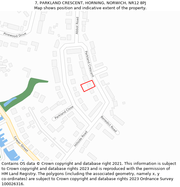 7, PARKLAND CRESCENT, HORNING, NORWICH, NR12 8PJ: Location map and indicative extent of plot