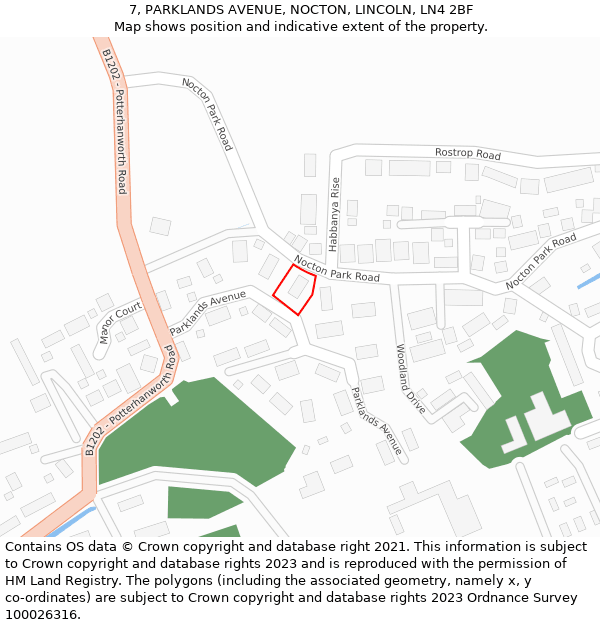 7, PARKLANDS AVENUE, NOCTON, LINCOLN, LN4 2BF: Location map and indicative extent of plot