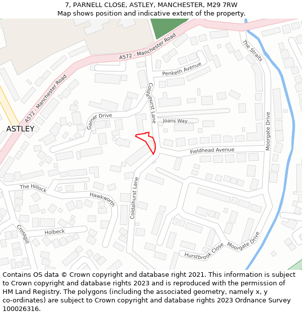 7, PARNELL CLOSE, ASTLEY, MANCHESTER, M29 7RW: Location map and indicative extent of plot