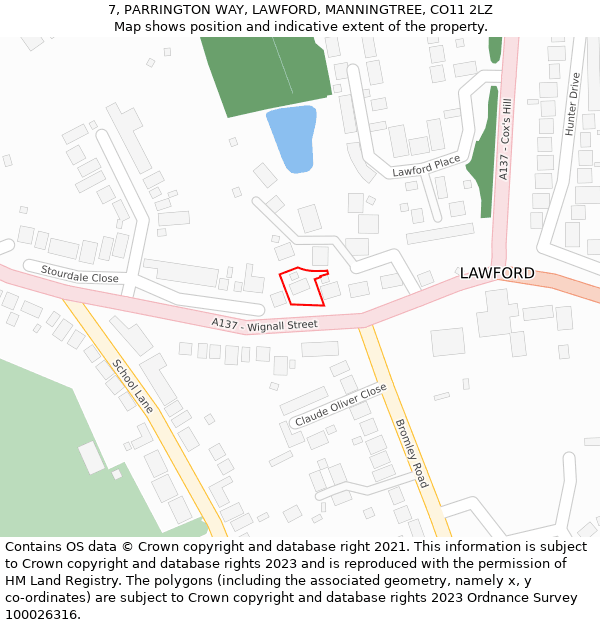 7, PARRINGTON WAY, LAWFORD, MANNINGTREE, CO11 2LZ: Location map and indicative extent of plot