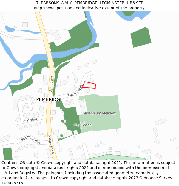 7, PARSONS WALK, PEMBRIDGE, LEOMINSTER, HR6 9EP: Location map and indicative extent of plot