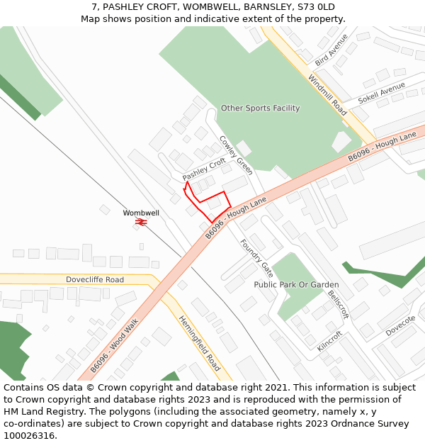 7, PASHLEY CROFT, WOMBWELL, BARNSLEY, S73 0LD: Location map and indicative extent of plot