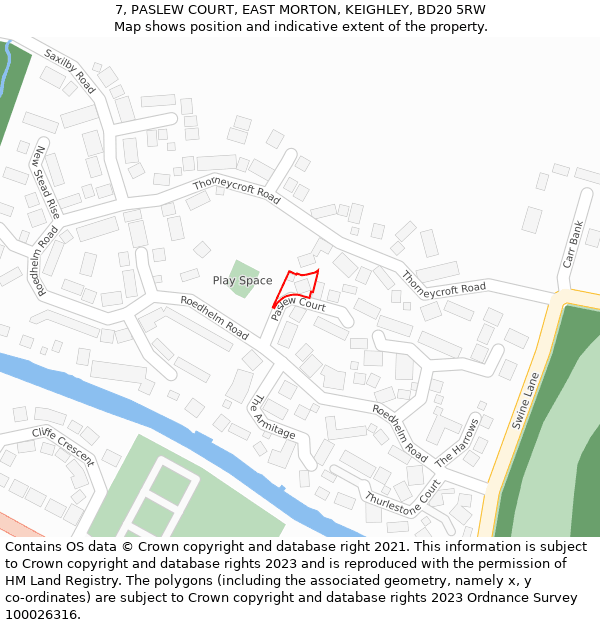 7, PASLEW COURT, EAST MORTON, KEIGHLEY, BD20 5RW: Location map and indicative extent of plot