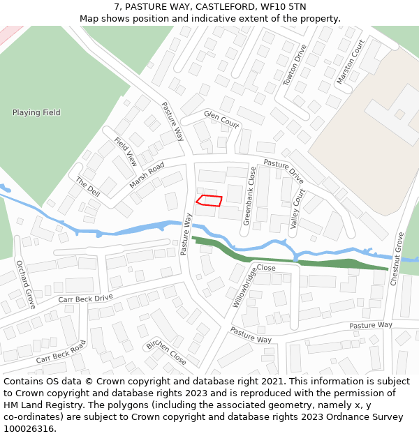 7, PASTURE WAY, CASTLEFORD, WF10 5TN: Location map and indicative extent of plot