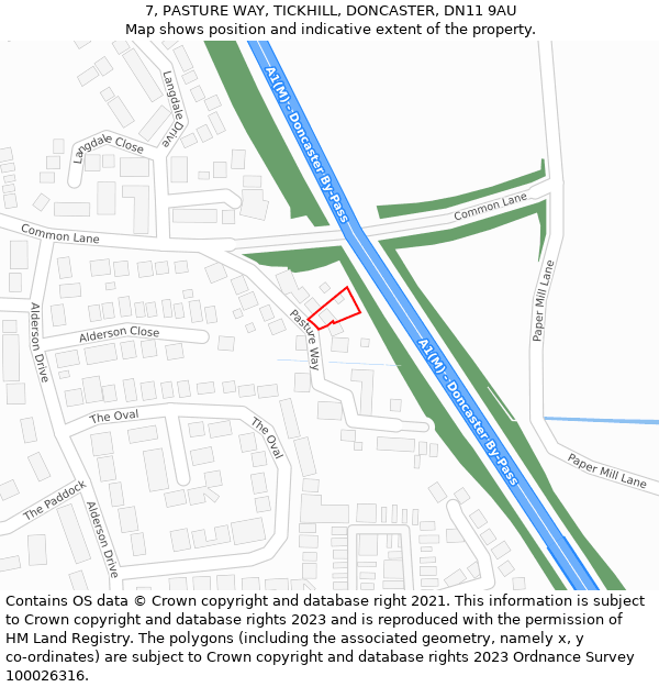 7, PASTURE WAY, TICKHILL, DONCASTER, DN11 9AU: Location map and indicative extent of plot