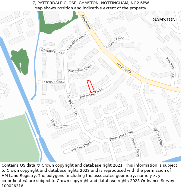 7, PATTERDALE CLOSE, GAMSTON, NOTTINGHAM, NG2 6PW: Location map and indicative extent of plot