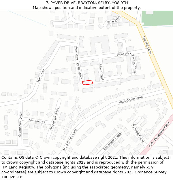 7, PAVER DRIVE, BRAYTON, SELBY, YO8 9TH: Location map and indicative extent of plot