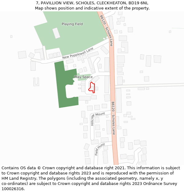 7, PAVILLION VIEW, SCHOLES, CLECKHEATON, BD19 6NL: Location map and indicative extent of plot