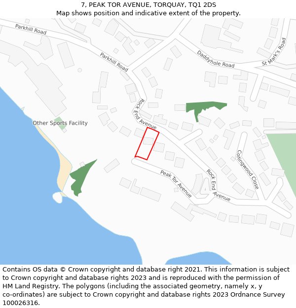 7, PEAK TOR AVENUE, TORQUAY, TQ1 2DS: Location map and indicative extent of plot