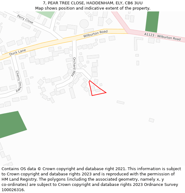 7, PEAR TREE CLOSE, HADDENHAM, ELY, CB6 3UU: Location map and indicative extent of plot