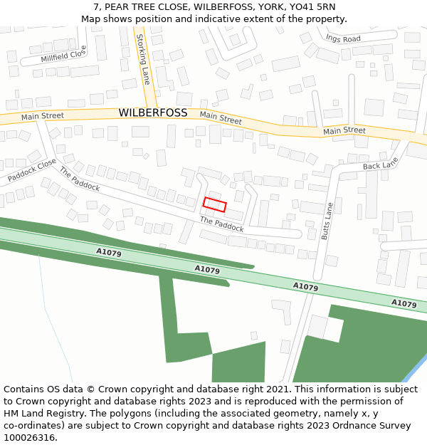 7, PEAR TREE CLOSE, WILBERFOSS, YORK, YO41 5RN: Location map and indicative extent of plot