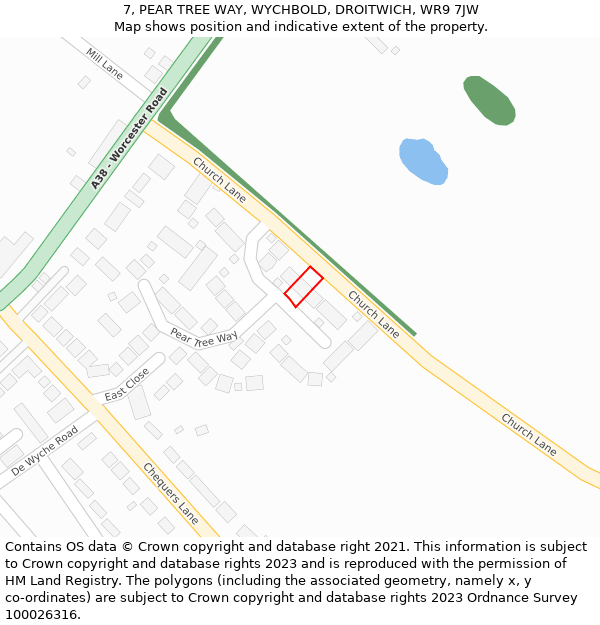 7, PEAR TREE WAY, WYCHBOLD, DROITWICH, WR9 7JW: Location map and indicative extent of plot