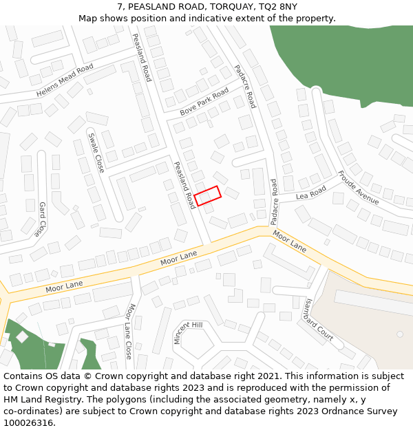 7, PEASLAND ROAD, TORQUAY, TQ2 8NY: Location map and indicative extent of plot