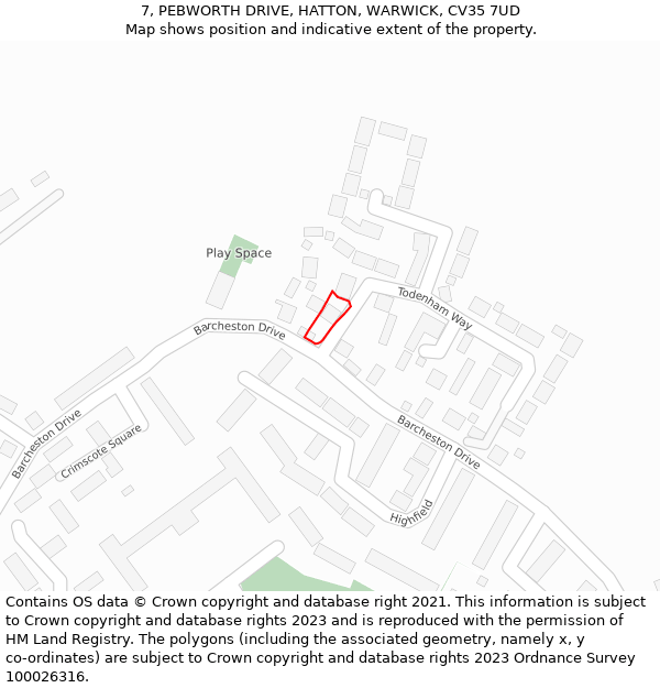 7, PEBWORTH DRIVE, HATTON, WARWICK, CV35 7UD: Location map and indicative extent of plot