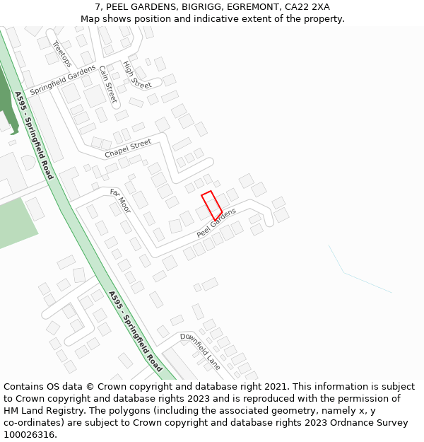 7, PEEL GARDENS, BIGRIGG, EGREMONT, CA22 2XA: Location map and indicative extent of plot