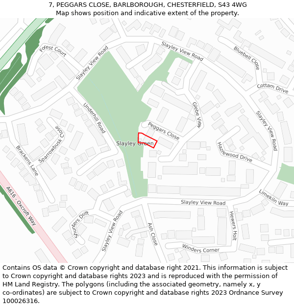 7, PEGGARS CLOSE, BARLBOROUGH, CHESTERFIELD, S43 4WG: Location map and indicative extent of plot