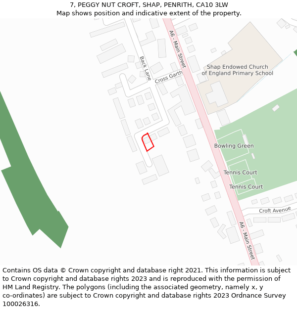 7, PEGGY NUT CROFT, SHAP, PENRITH, CA10 3LW: Location map and indicative extent of plot